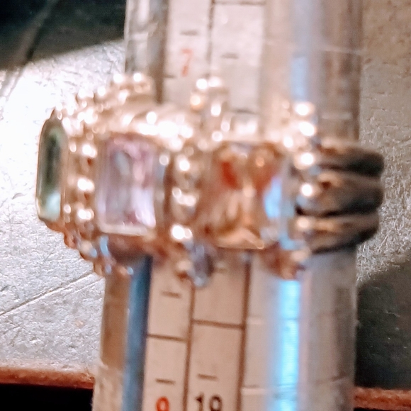 Sterling Silver 9.25 With 3 Gemstone  Aquarium,Green Peridot,  Quartz Sz 8 Ring - Picture 10 of 15